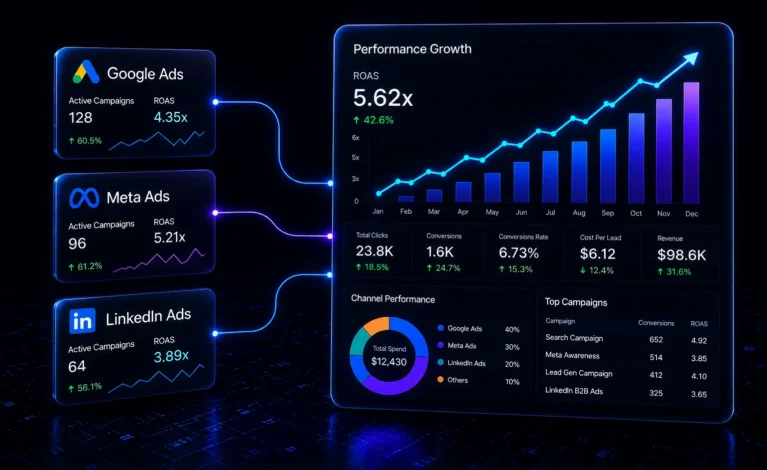 We provide customized solutions tailored to the specific needs and goals of our clients. We designed, executed, and optimized high-converting paid ad campaigns across Google Shopping, Facebook, and Instagram, focused on lowering customer acquisition costs (CAC) and maximizing return on ad spend (ROAS).